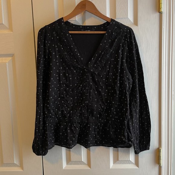 Lucky Brand Tops - 100% Cotton LUCKY BRAND Floral Boho Popover Top Black White Womens Large